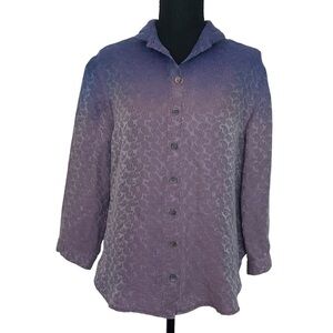 Raquel Allegra Button Down Paisley Purple Ombre Artsy Silk Blouse Size 0 Small